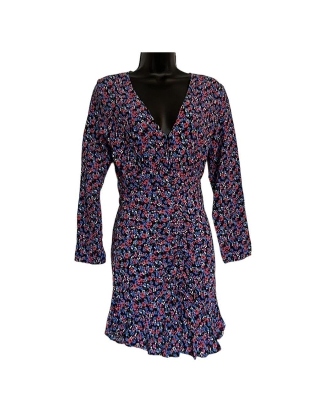 Zara dress ruched button front floral mini dress sz XS NWT - Picture 3 of 11